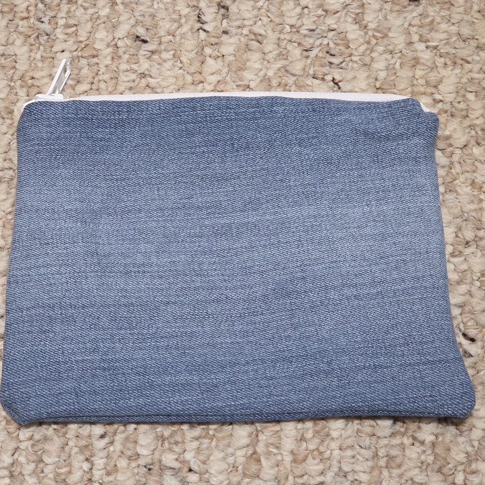 Blue Denim Pouch With Salmon Lining